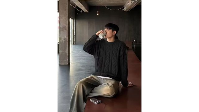 OBM Autumn Winter Men'S Classic Round Neck Long Sleeve Solid Color Knit Pullover Sweater