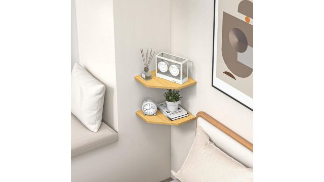 Oak Wood Corner Floating Shelves