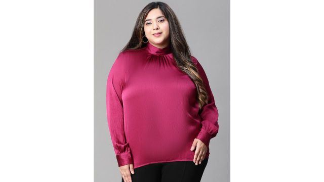 Oxolloxo Plus Size High Neck Pleated Top