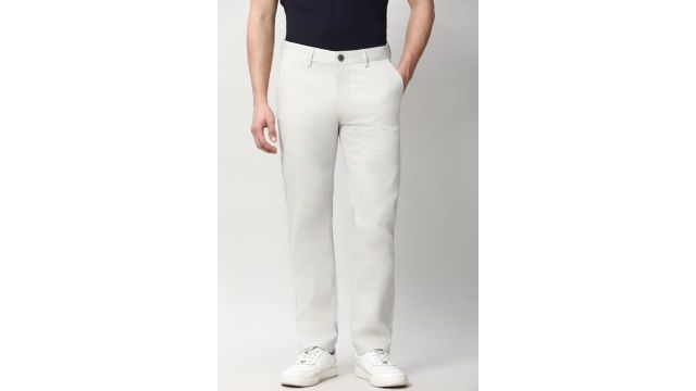 PETER ENGLAND White Solid Casual Men Skinny Fit Casual Trouser