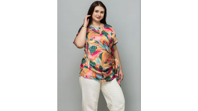 PURYS PLUS Tropical Print Tropical Satin Top