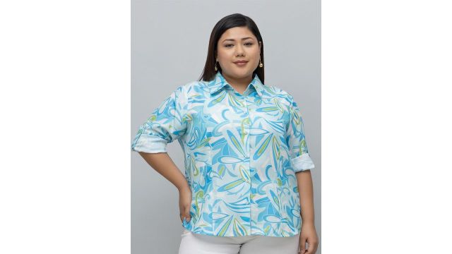 PURYS PLUS Women Classic Printed Plus Size Casual Shirt