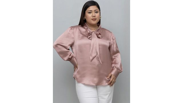 PURYS PLUS Women Tie-Up Neck Satin Regular Top