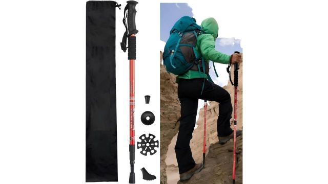 Red Lightweight Aluminium Hiking Sticks