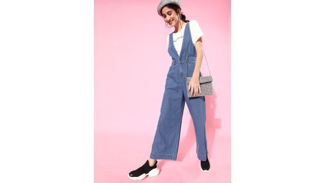 SASSAFRAS Women Blue Solid Boiler Denim Jumpsuit
