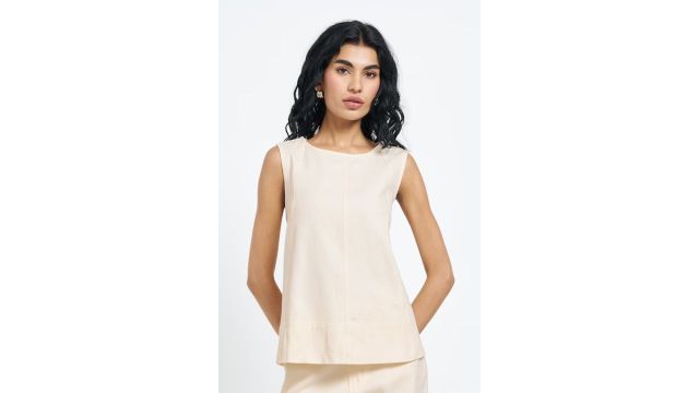 SF JEANS Off-White Sleeveless Panelled A-Line Top