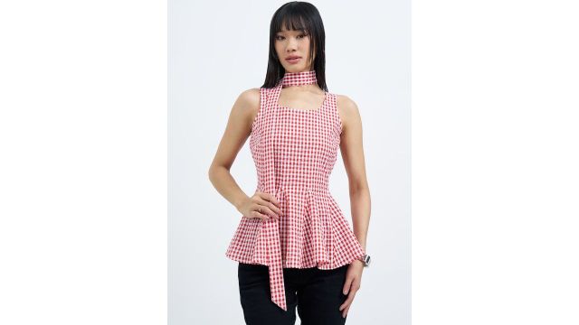 SF JEANS by Pantaloons Checked Peplum Top