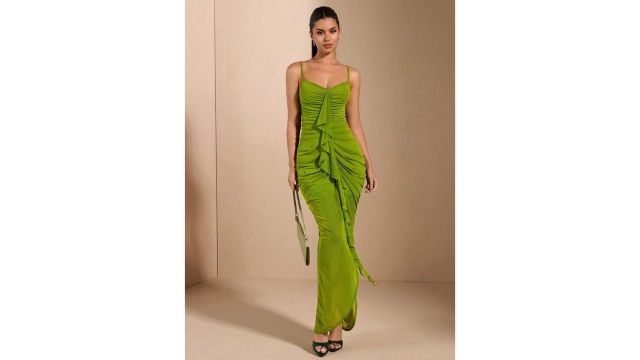 SHEIN BAE Women's Sexy Elegant Ruffle Decorated Long Cami Dress