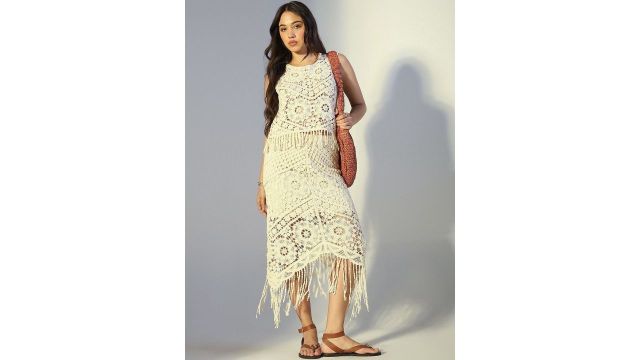 SHOWOFFFF Self Design Round Neck Top & Skirt Co-Ords