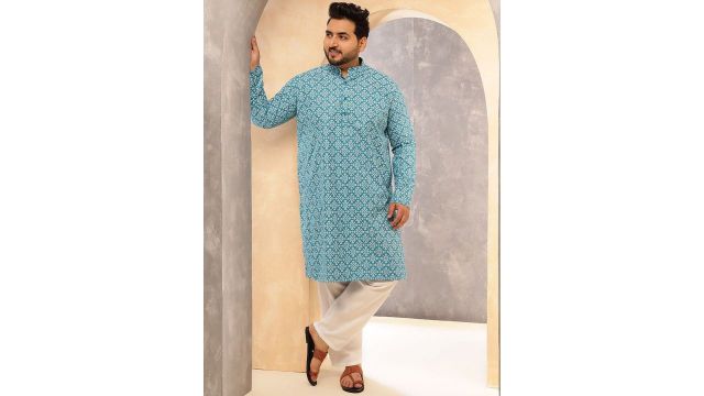 SOJANYA PLUS Floral Printed Band Collar Straight Kurta With Pyjama