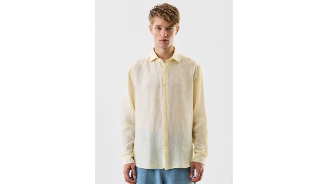 Snitch Men Solid Spread Collar Linen Formal Shirt