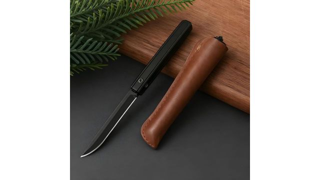 Stainless Steel Folding Knife with Leather Case