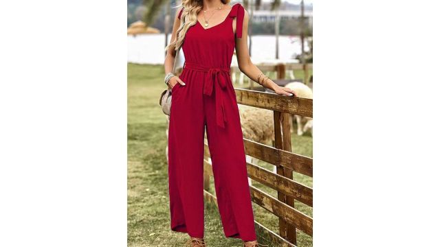 StyleCast Maroon Sleeveless V-Neck Belted Basic Jumpsuit