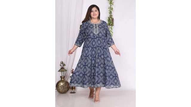 Swasti Plus Size Bandhani Printed Embroidered Maxi Gown