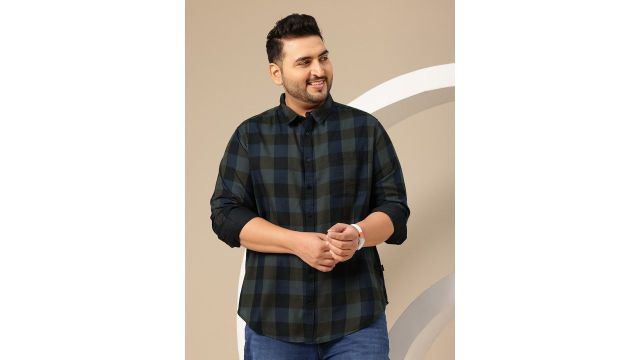 Sztori Plus Size Comfort Checked Pure Cotton Casual Shirt