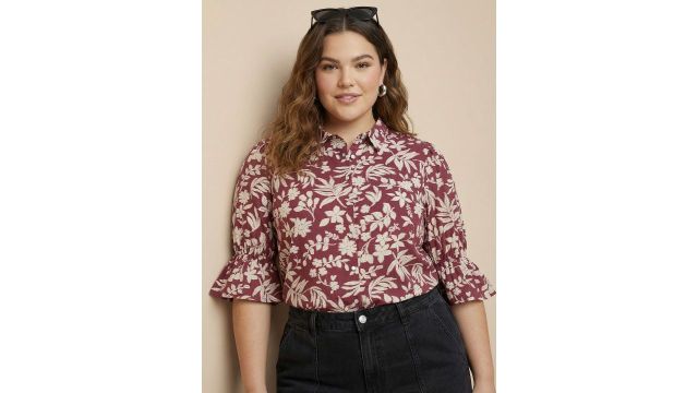 Sztori Plus Size Floral Printed Casual Shirt
