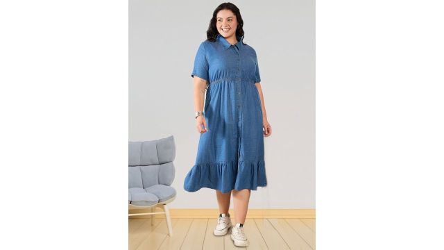 Sztori Women Tiered Pure Cotton Shirt Midi Dress