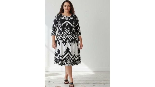 Amydus Plus Size Print Fit & Flare Midi Dress
