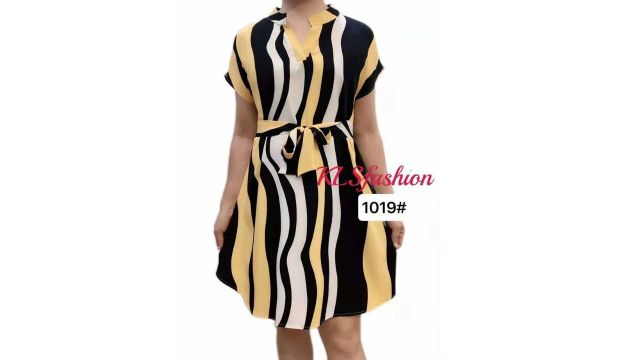 High Quality Fashion Bangkok plus size V-neck Casual Stripe Dress