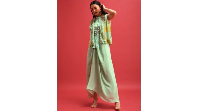 KALKI Fashion Ethnic Dress With Embroidered Jacket