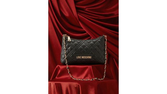 LOVE MOSCHINO Quilted Baguette Shoulder Bag with Embellished Handle
