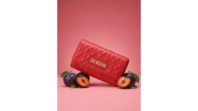 LOVE MOSCHINO Quilted Envelope Clutch in red