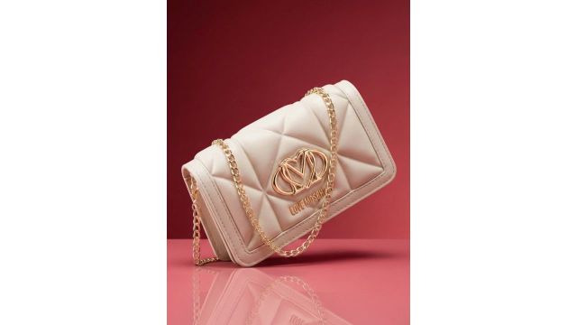 LOVE MOSCHINO Textured Structured Sling Bag in off white