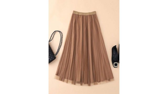 LuminousWealth pleated mesh A-line skirt