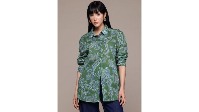 MANGO Paisley Print Longline Shirt