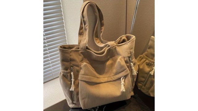 New Striped Corduroy Multi-Pocket Shoulder Bag