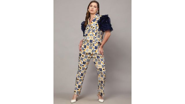 Pearls and Pastels Printed Linen Top With Trousers