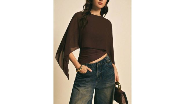 Poéselle brown shawl collar casual top