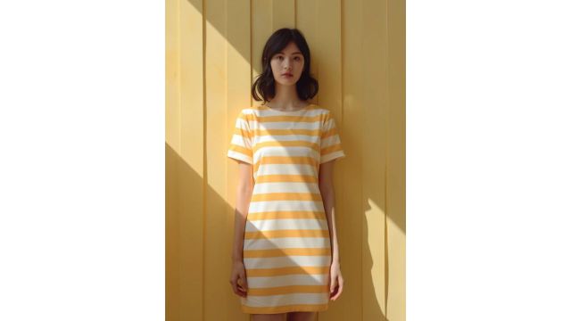 Pure color striped cotton dress