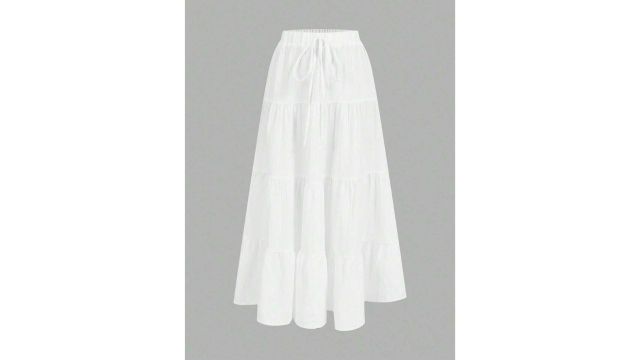 SHEIN EZwear white multi-layer cake-hem skirt