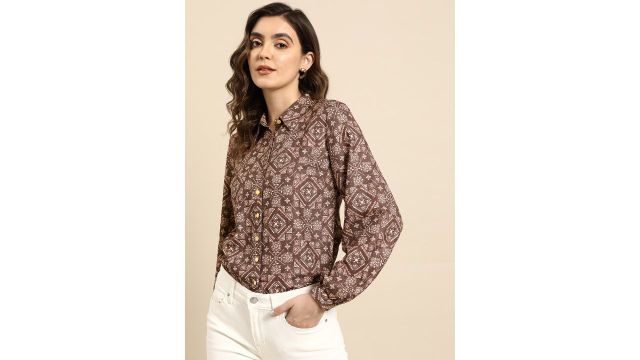 all about you Ethnic Printed Full Puff-Sleeves Casual Shirt