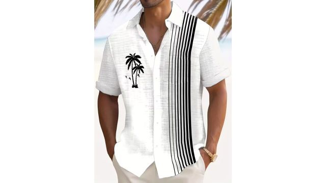 coconut tree stripe-print shirt