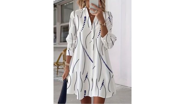 elegant printed button shirt dress with long sleeves