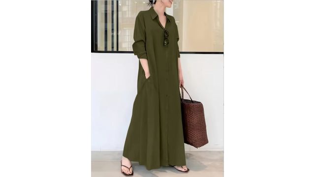 elegant solid-color button-up shirt dress