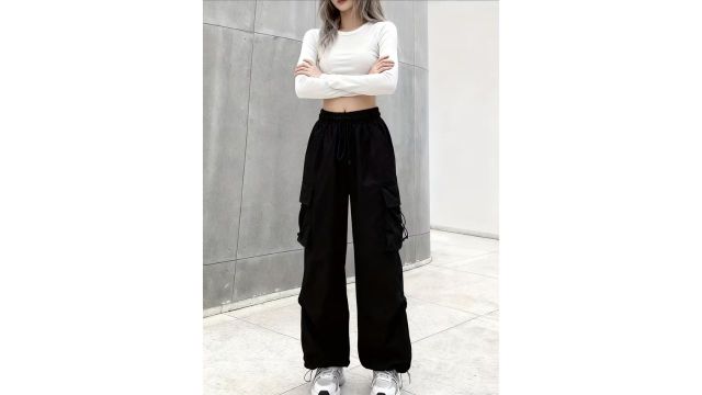 grey Y2K retro overalls or cargo-style wide-leg pants
