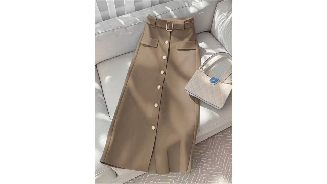 high-waist front-buttoned suit-fabric skirt