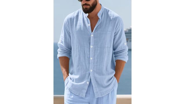 long-sleeve linen-blend shirt