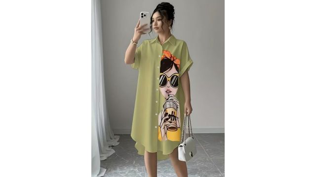 rinted casual shirting dress with the lapel collar