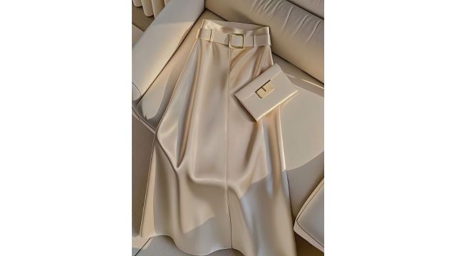 satin A-line midi with metal belt
