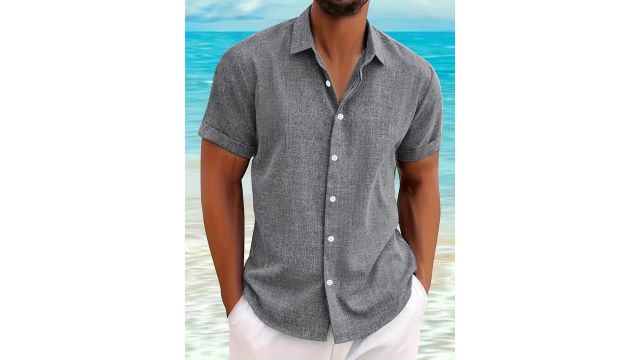 Short-sleeve “sporty outdoor” button-up shirt 