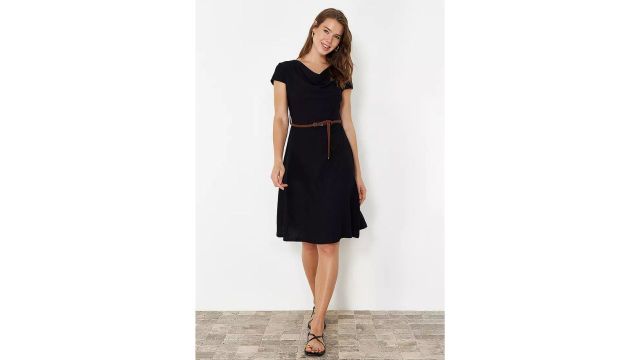 Trendyol Cowl Neck Belted Dress