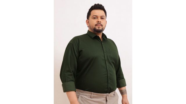 UNSTD Men Plus Size Solid Spread Collar Cotton Formal Shirt