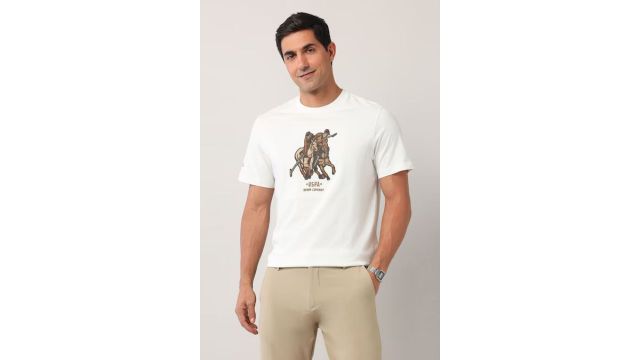 US POLO ASSN White Embroidered Casual Half Sleeves Round Neck Men Relaxed Fit T-Shirt