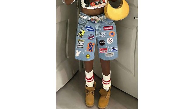 Y2K Streetwear Casual Retro Fashion Embroidered Denim Shorts