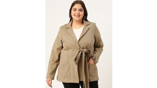 theRebelinme Plus Size Notched Lapel Single-Breasted Tie-Up Casual Blazer