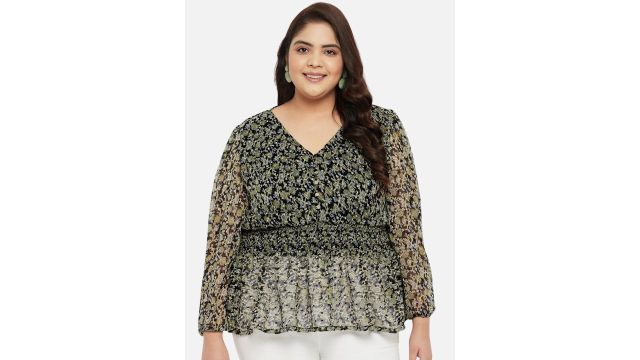 wild U Plus Size Floral Print Smocked Empire Top